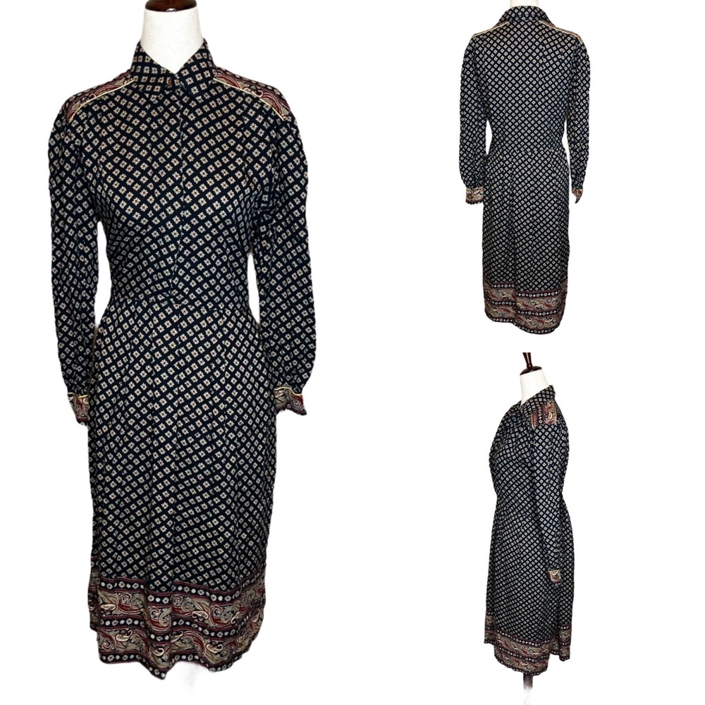 Vintage Black and Cream Long Sleeve Dress